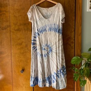 V Neck 100% Cotton Tie Dye Midi Dress Made In Italy